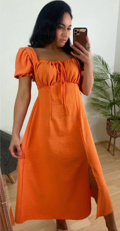 Orange side split maxi dress