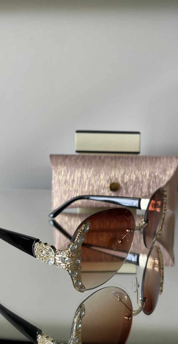 Brown oversized rhinestone sunglasses