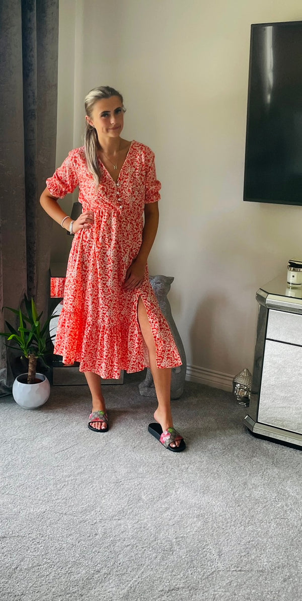 Orange side slit maxi tea dress