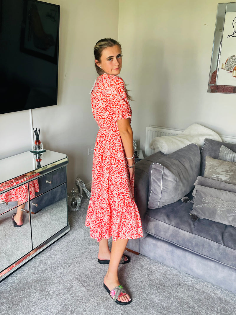Orange side slit maxi tea dress