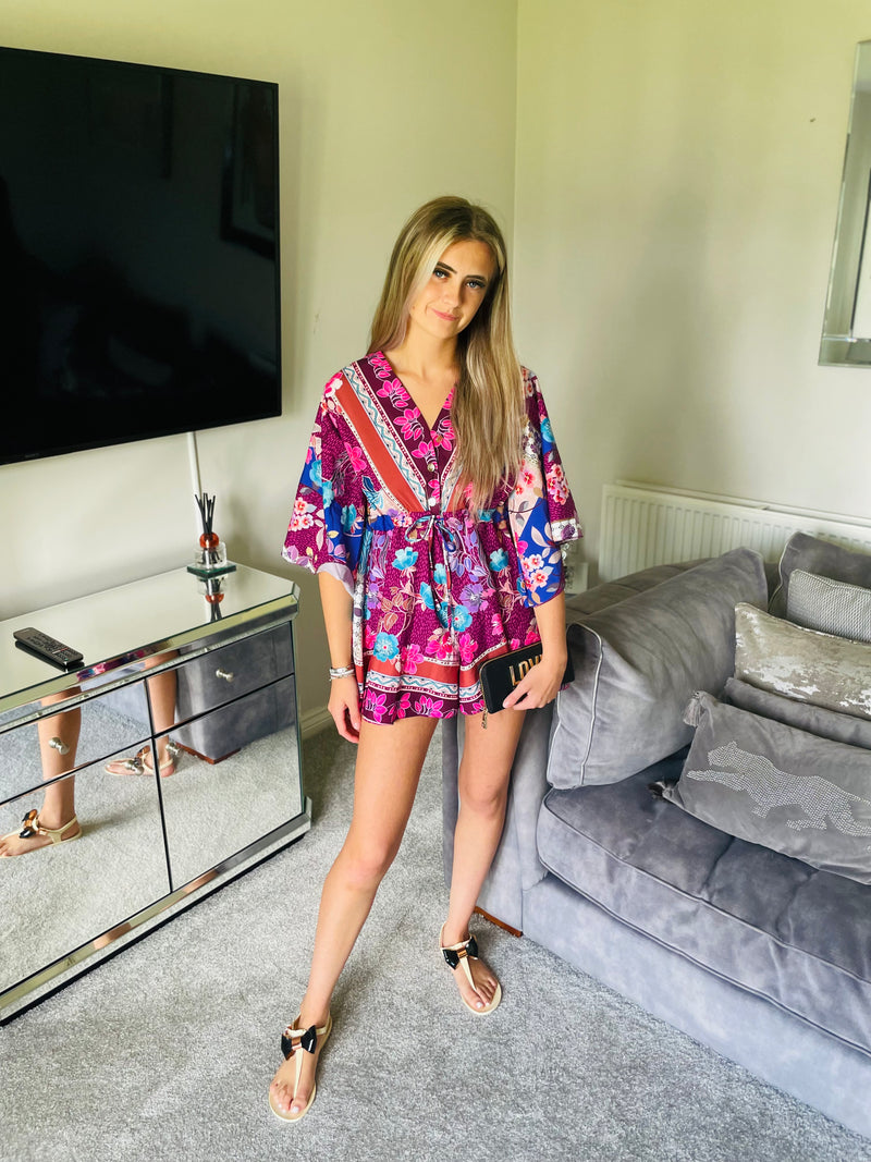 Multi colour tie waist playsuit -lilac
