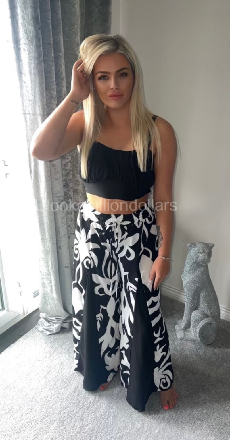 Black and white printed palazzo co ord