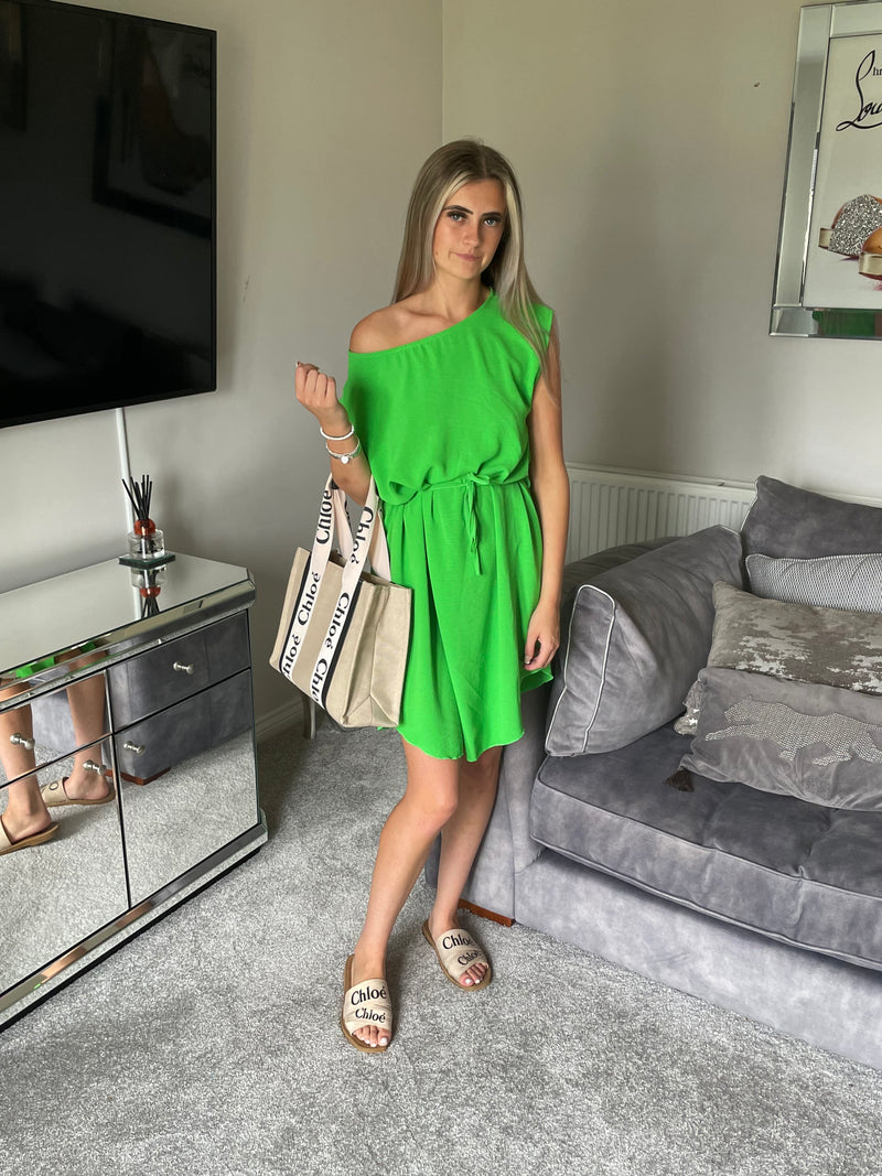 Lime tie waist dress