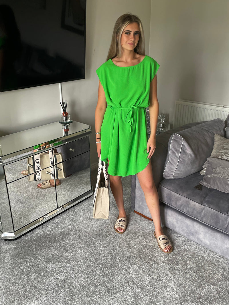 Lime tie waist dress
