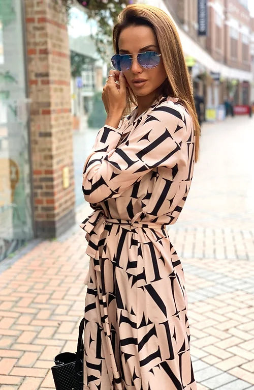 Letter print midaxi shirt dress CURVE
