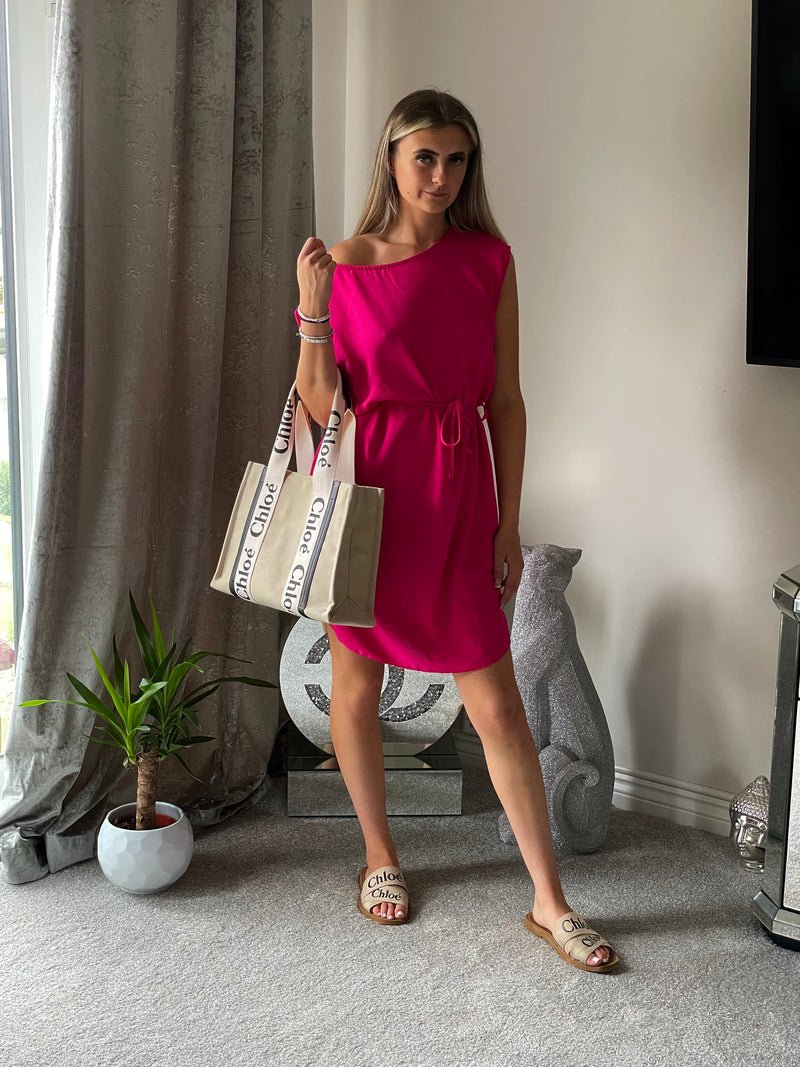 Fuchsia tie waist dress