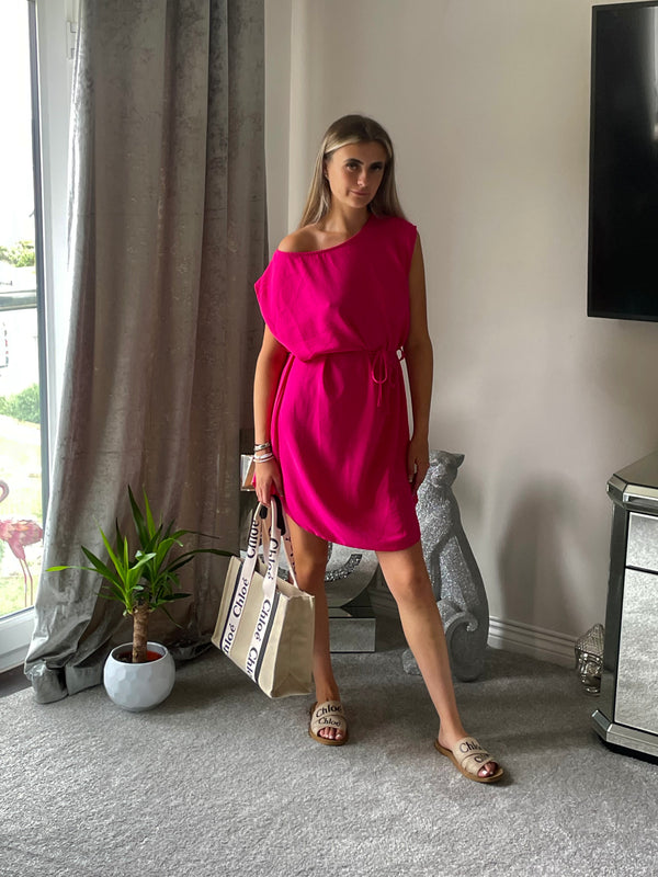 Fuchsia tie waist dress