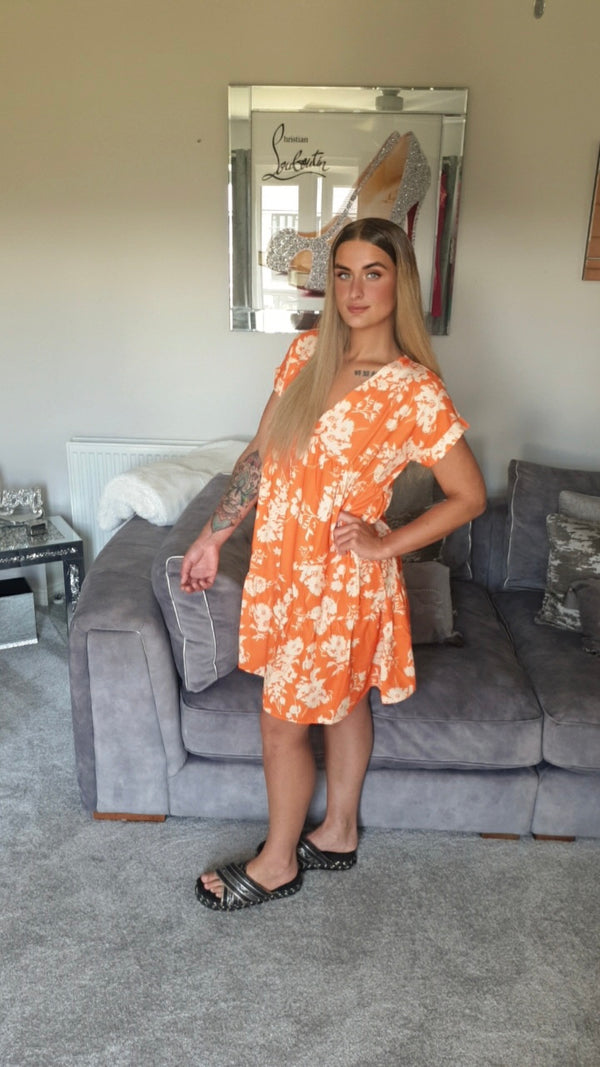 Orange floral smock dress