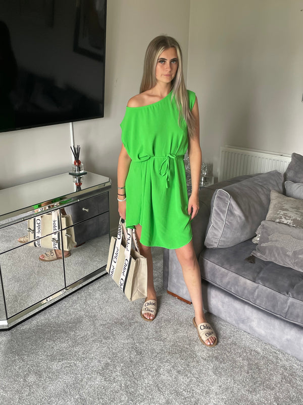 Lime tie waist dress