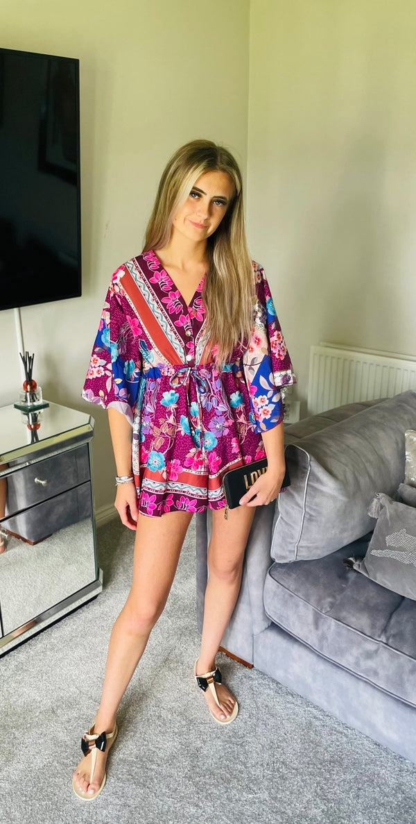 Multi colour tie waist playsuit -lilac