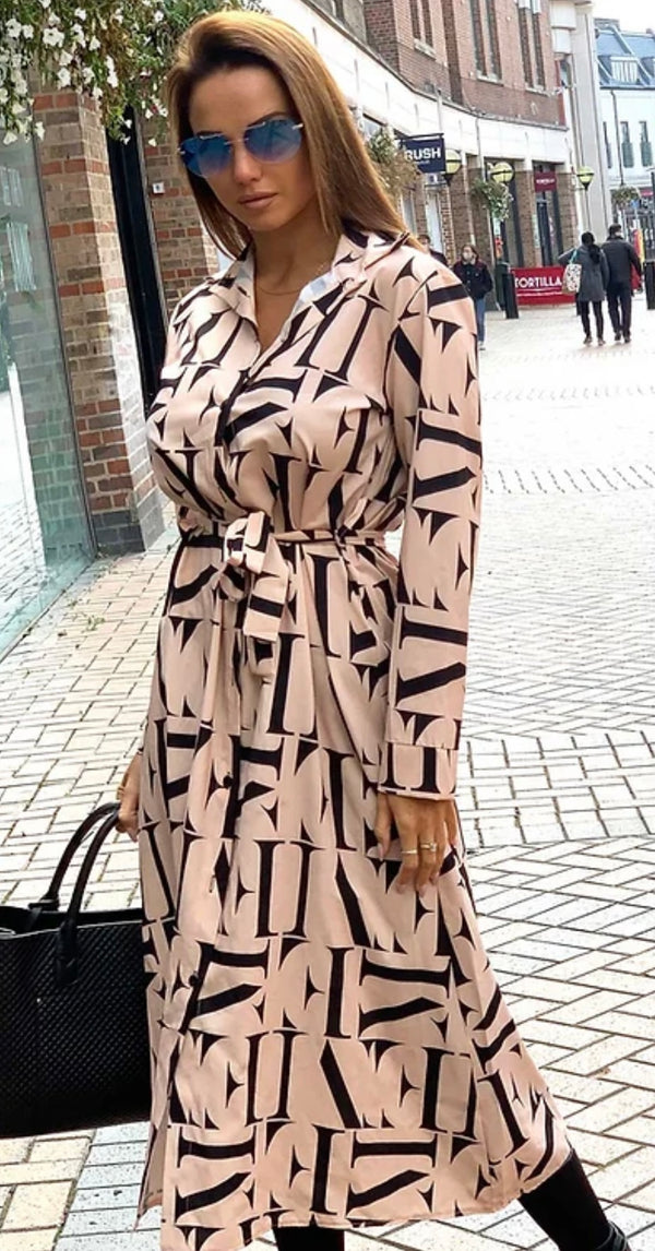 Letter print midaxi shirt dress CURVE