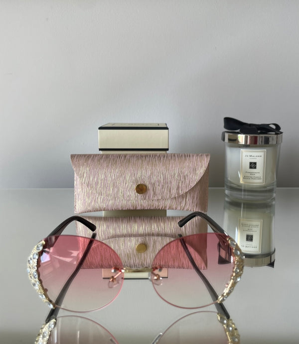 Rose ombré rimless oversized rhinestone sunglasses