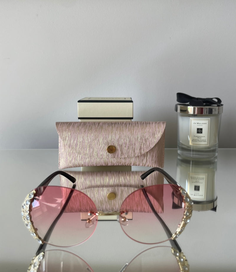 Rose ombré rimless oversized rhinestone sunglasses