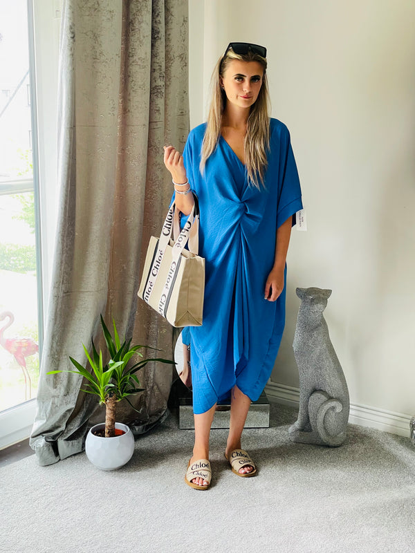 Cobalt blue knot front smock dress