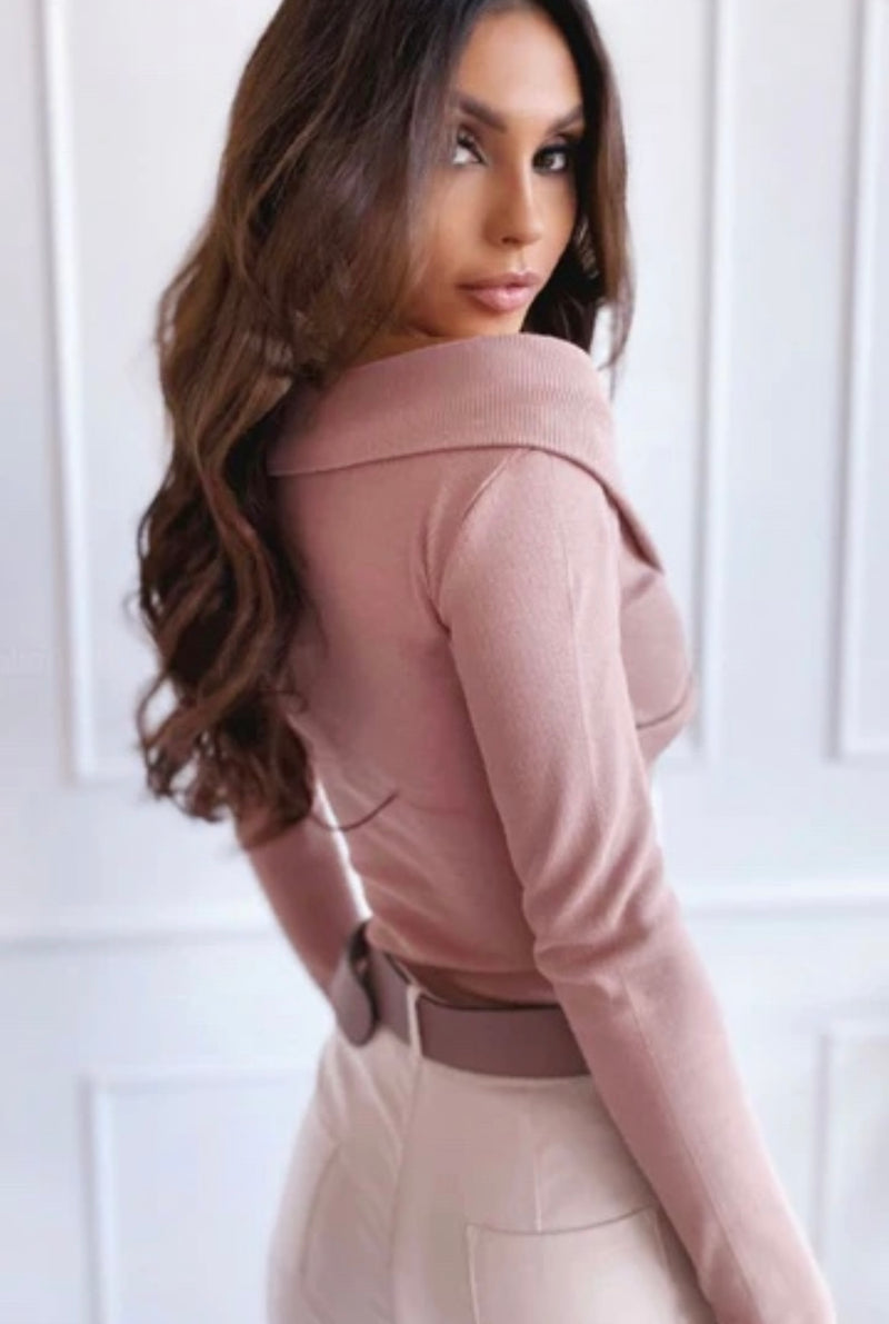 RIBBED BODYCON OFF SHOULDER TOP-MAUVE
