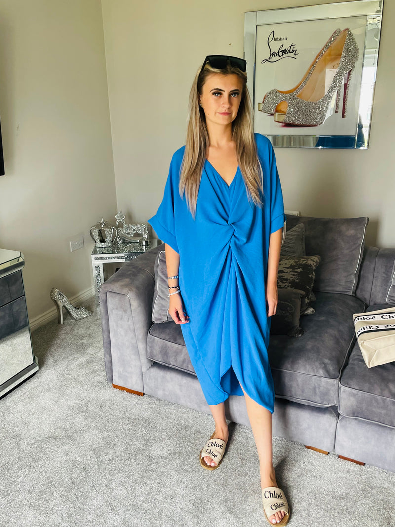 Cobalt blue knot front smock dress