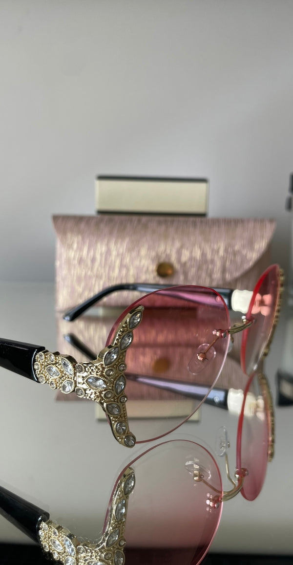 Rose ombré rimless oversized rhinestone sunglasses