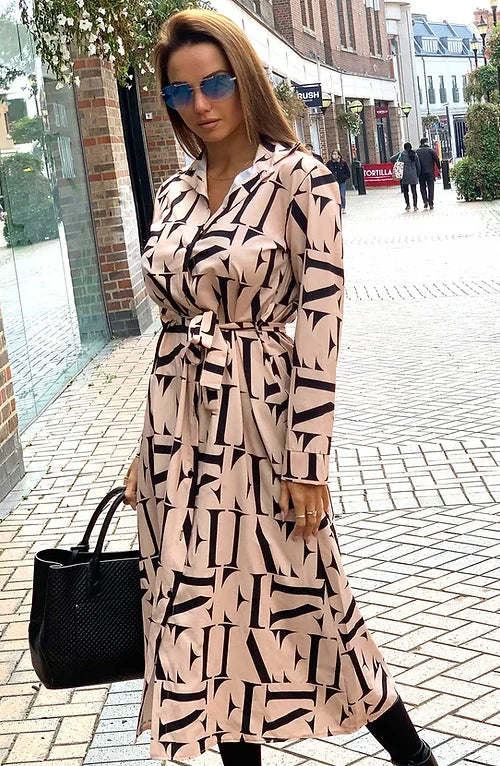 Letter print midaxi shirt dress CURVE