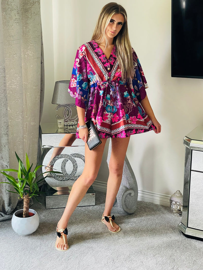 Multi colour tie waist playsuit -lilac