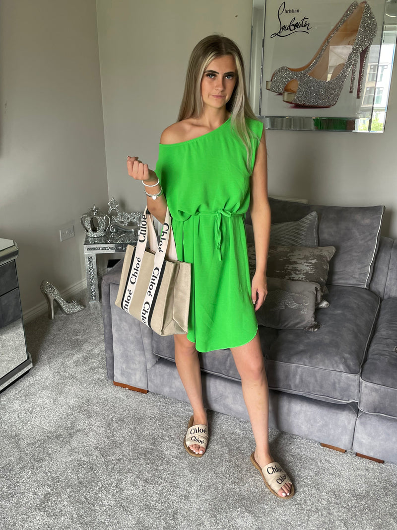 Lime tie waist dress