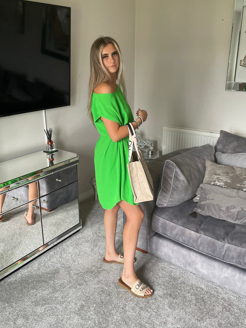 Lime tie waist dress