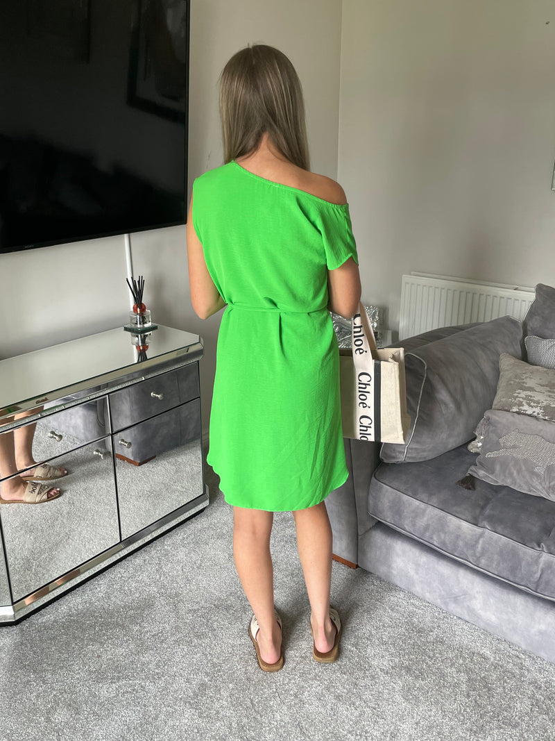 Lime tie waist dress