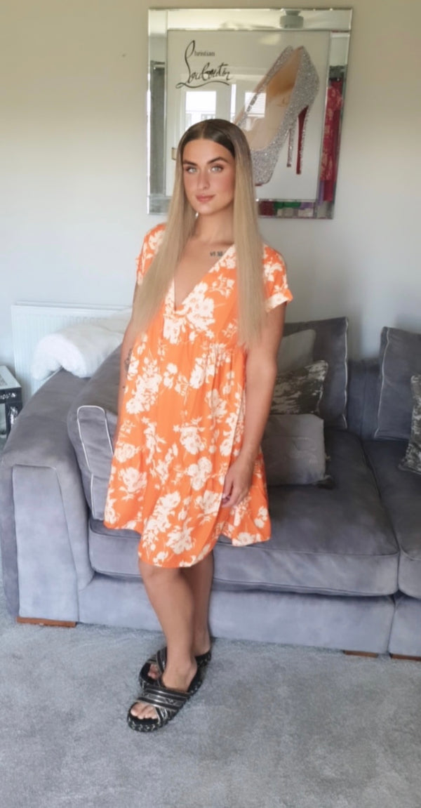 Orange floral smock dress