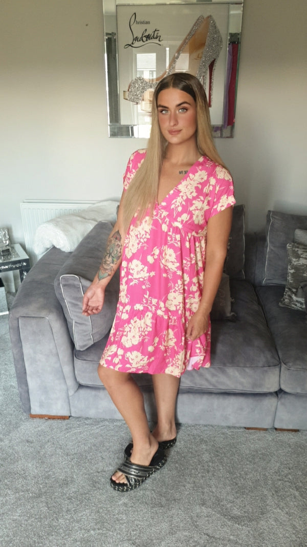 Pink floral smock dress
