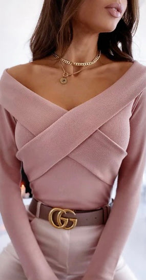 RIBBED BODYCON OFF SHOULDER TOP-MAUVE
