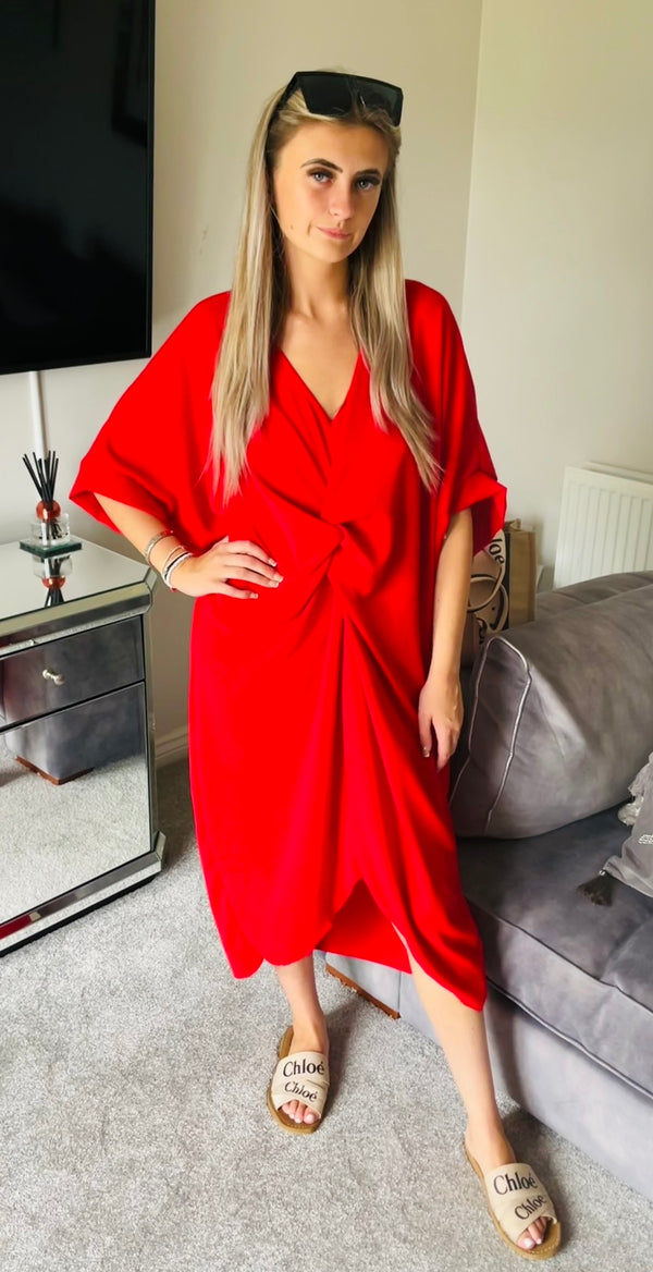 Red knot front smock dress