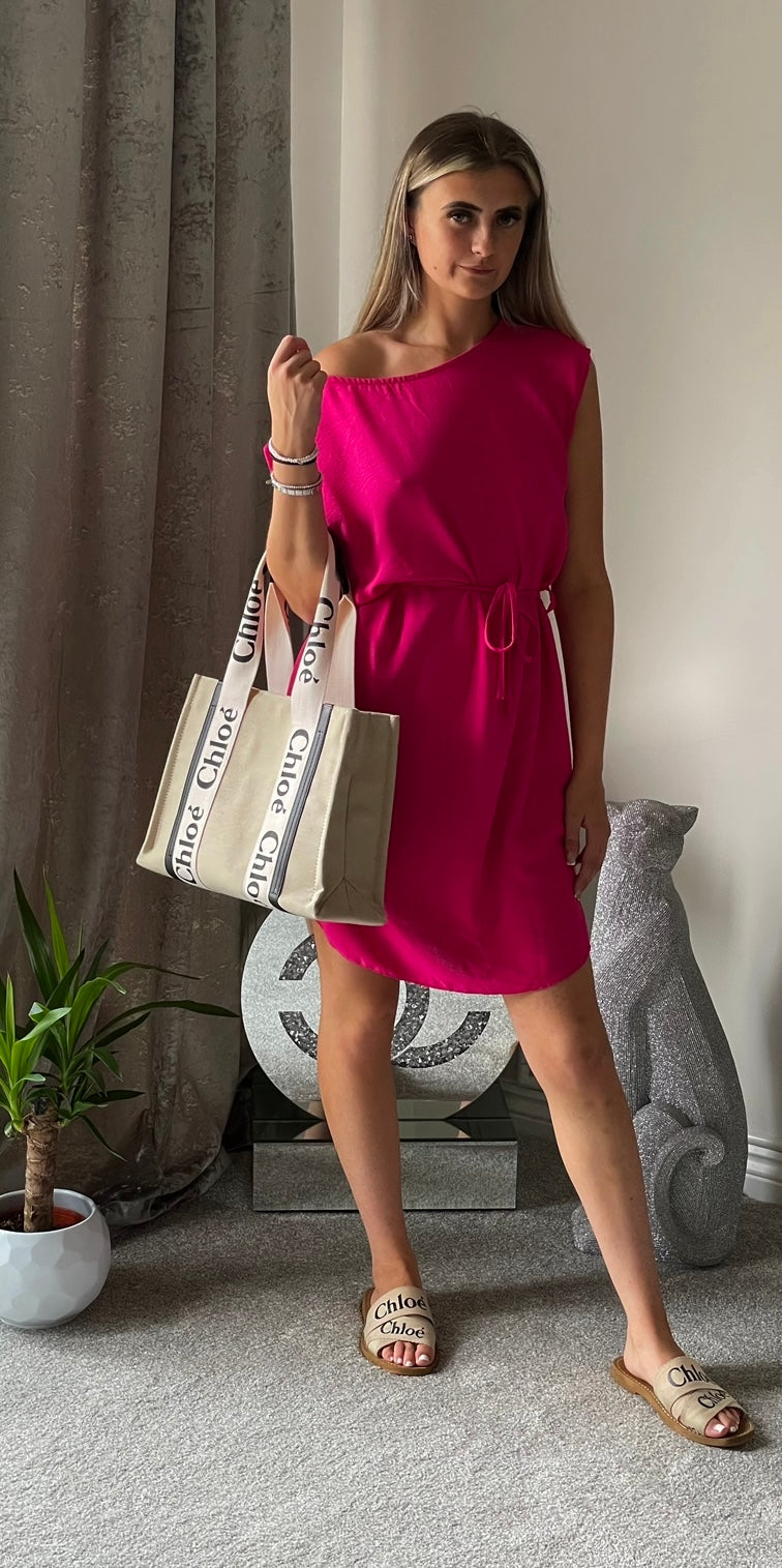 Fuchsia tie waist dress