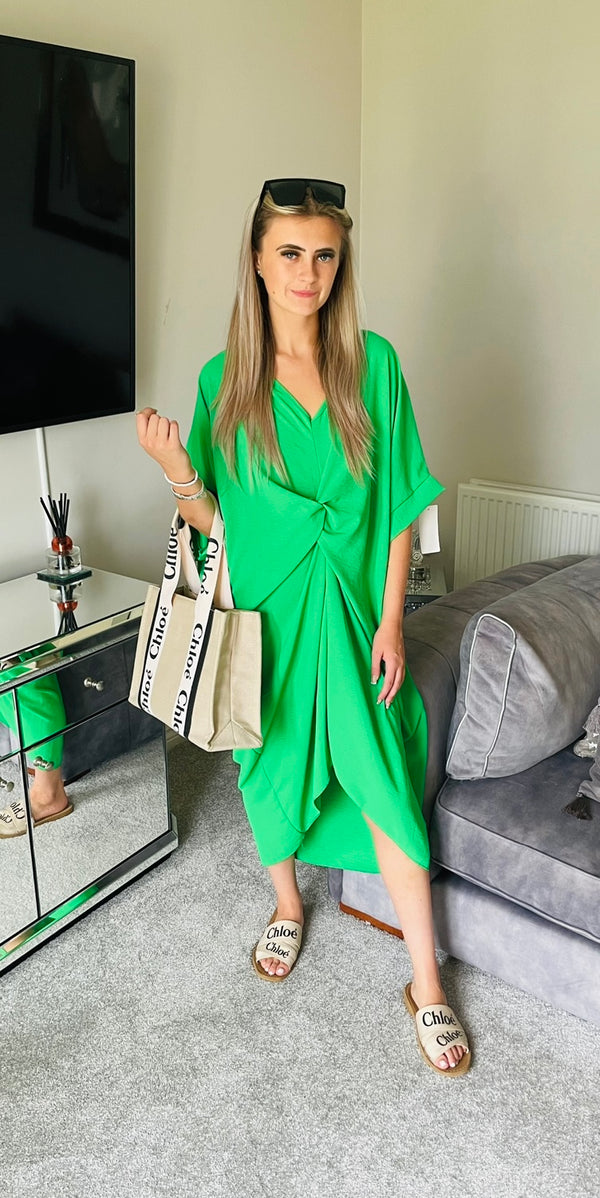 Emerald knot front smock dress