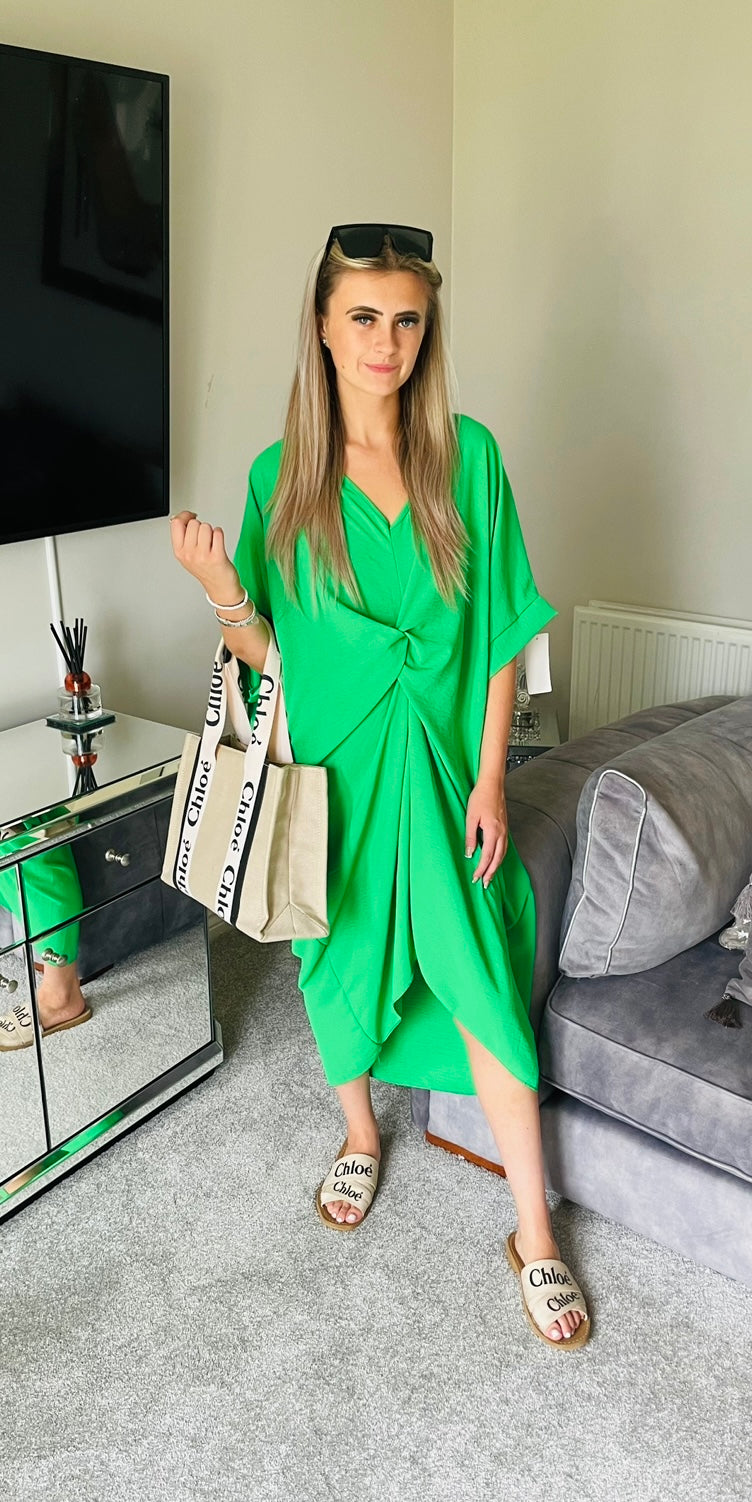 Emerald knot front smock dress