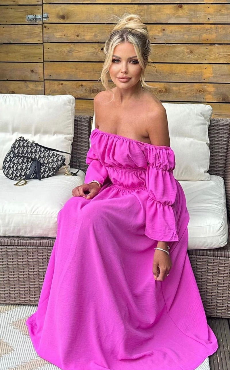 Hot pink bardot style maxi