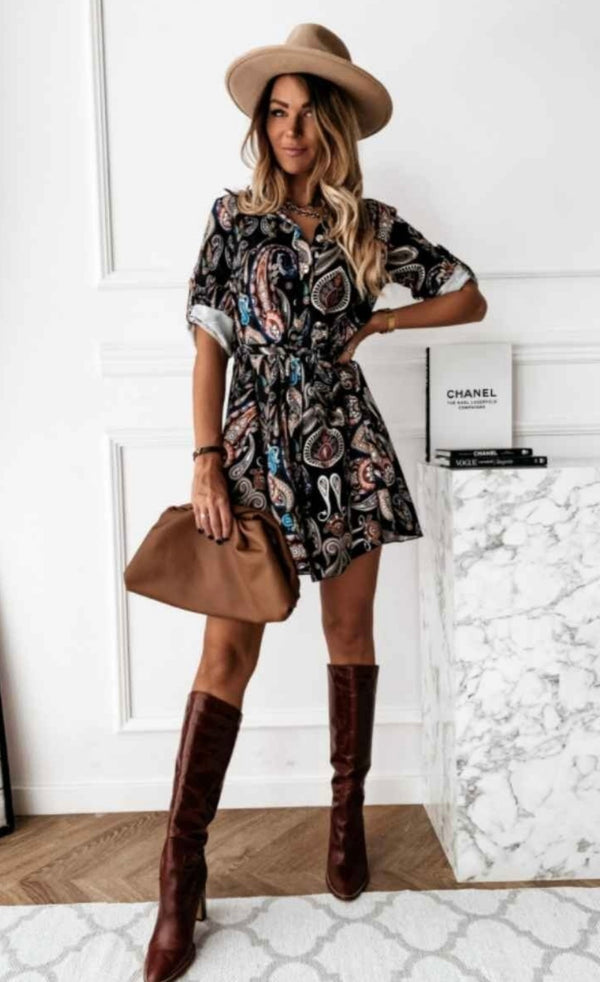 Paisley self belt shirt dress