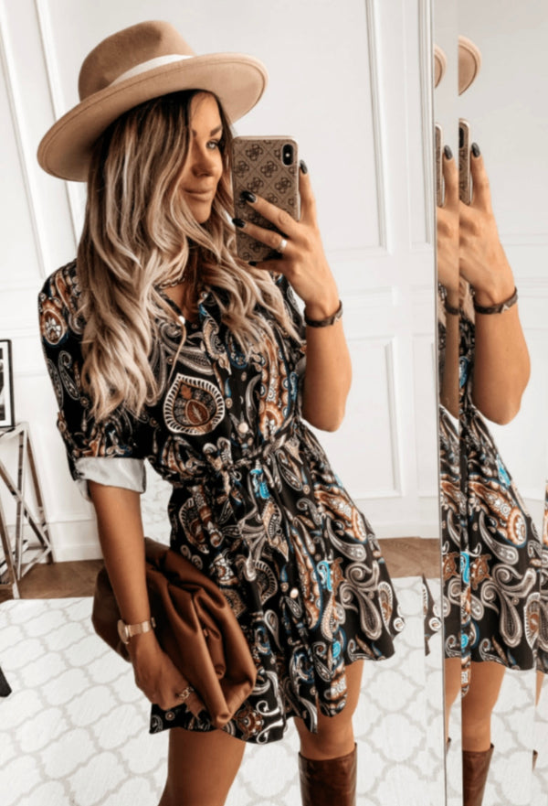 Paisley self belt shirt dress