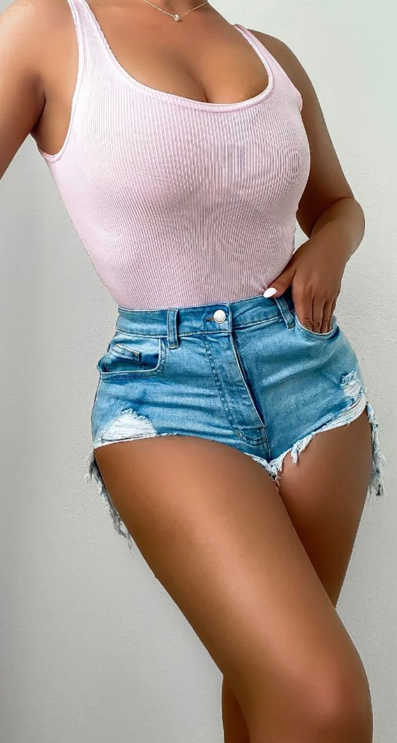PINK RIB KNIT SCOOP NECK BODYSUIT