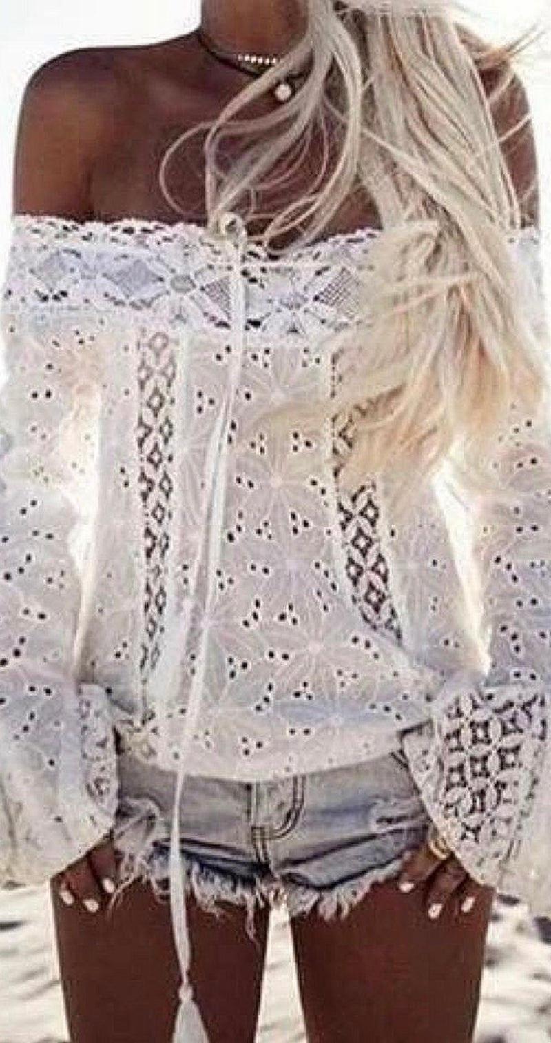 White Broderie Analgise Bardot Tie Top