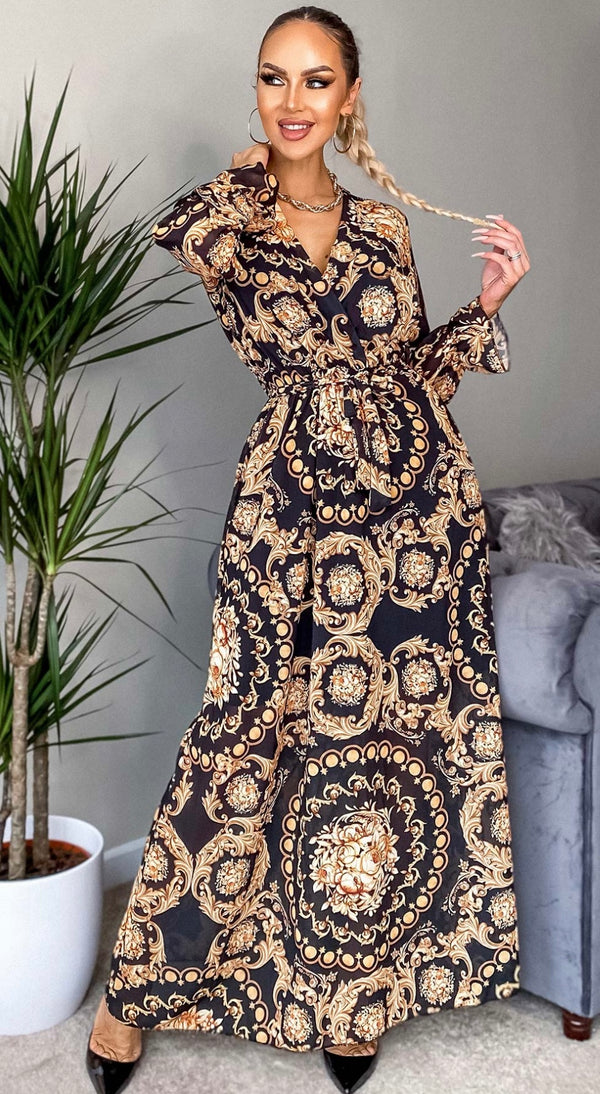 MIRAYA PLUS SIZE PAISLEY BELTED MAXI DRESS