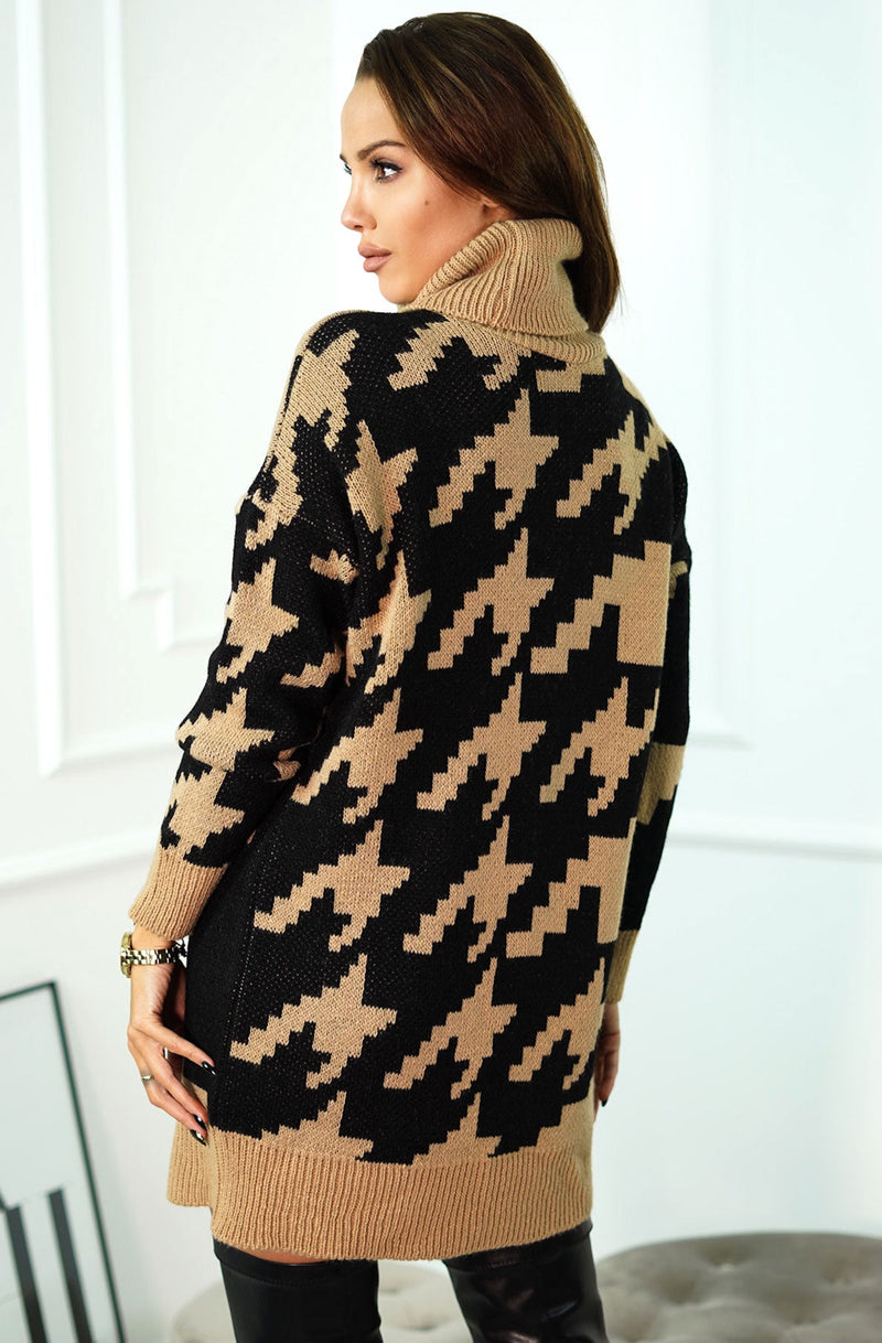 Dogtooth print jumper dress