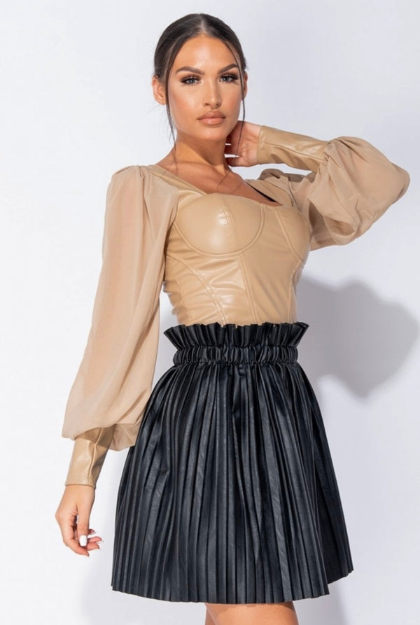 Black PU paperbag mini skirt