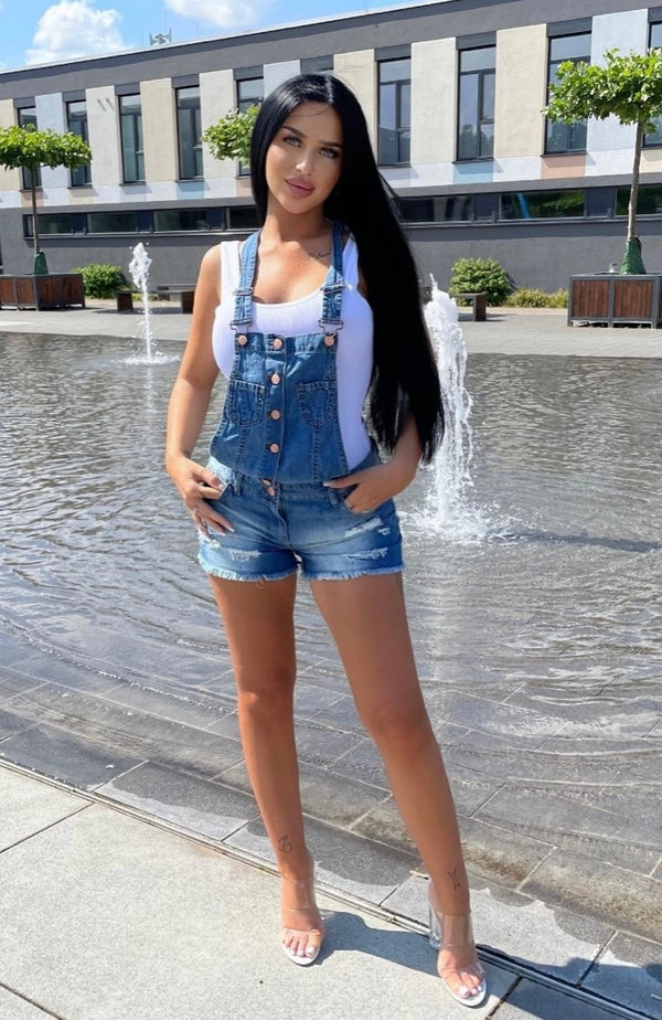 Daisy distressed denim dungarees