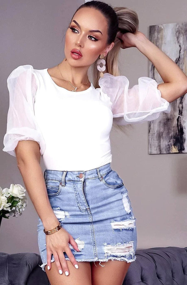 Organza mesh sleeve bodysuit