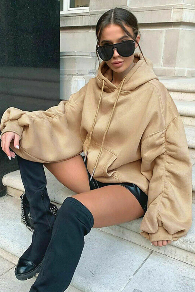 Oversized ruche sleeve hoodie